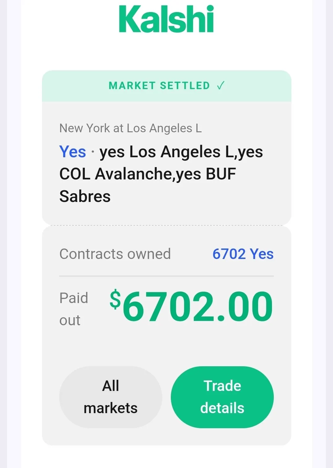 Kalshi market settled payout screenshot